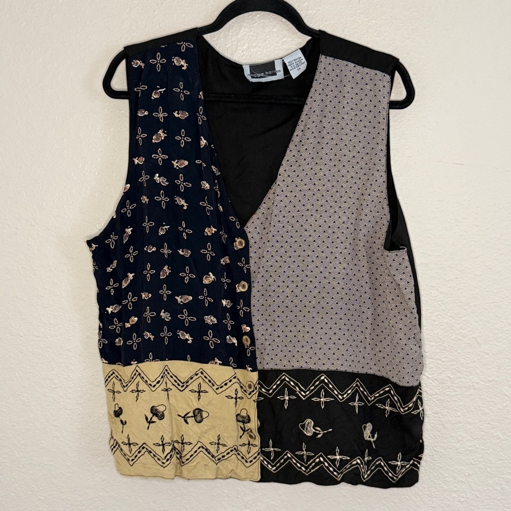 Vintage 90s Women 1X Patchwork Cottage Boho Vest Floral Indie Art Teacher Phoebe